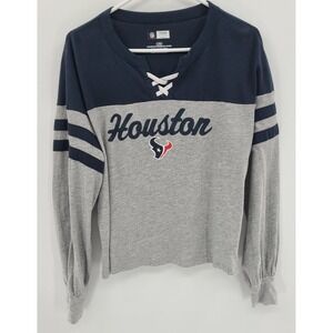Houston Texans NFL Women's Shirt Large Lace Up Bishop Sleeve Football Logo Sport